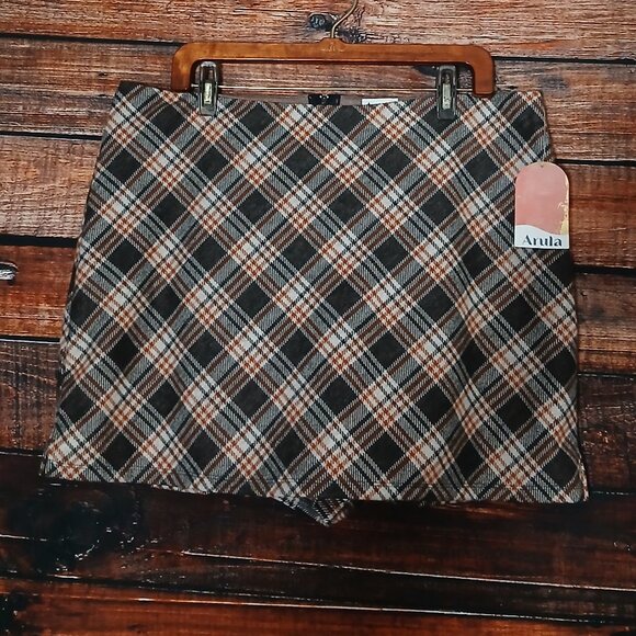 NWT Arula Paris Mini Skort 0X Soft Flannel Plaid Zip Back Stretch - Picture 2 of 9